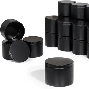 Round Black Metal Containers Jar Tin Can for Candles Tins With Lid 8Oz 4 Oz Can Jar Candle Container