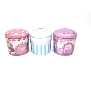 Round Cupcake-Lid Tinplate Box with Cartoon House Print for Candy and Biscuits