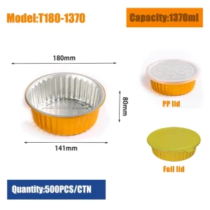 Round Disposable Aluminum Foil Container with PP Lid 920ml Food Grade Oven Safe