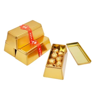 Round Metal Keepsake Box with UV Coating Display Gift Tin Container Chinese New Year Gold Ingot Tin Can