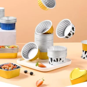 Round Square Customizable Food-Safe Disposable Aluminum Foil Pudding Cups and Containers with Lids for Baking Dessert