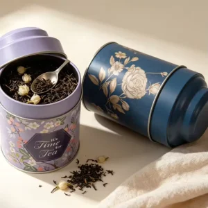 Round Tea Tin Box D75x120mm Custom Printed Double Lid Food Grade Metal Tin Can for Loose Leaf Tea Storage OEM