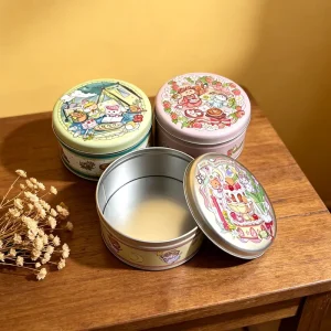 Round Tinplate Box Set with Camping, Picnic and Pastoral Cartoon Print for Biscuit and Dessert Gift Packaging