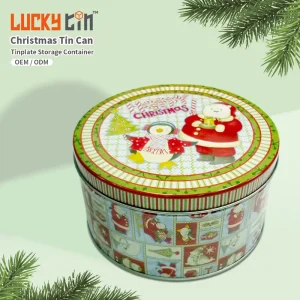 Round Tinplate Christmas Metal Storage Container Box