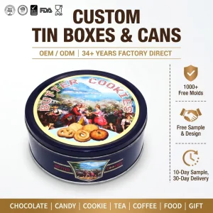 Round Tinplate Food Can with Glossy Finish Diameter 192x76mm for Chocolate Packaging