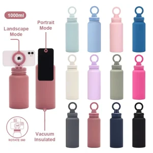 SHINBENE 32OZ 1L Custom Logo Stainless Steel Water Bottle Magnetic Phone Holder Gym Cup