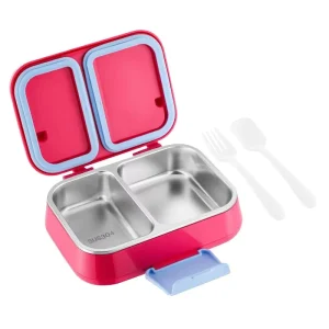 SUS304 Stainless Steel Bento Box Food Grade Metal Lunch Container with Double Compartments and Cutlery Set