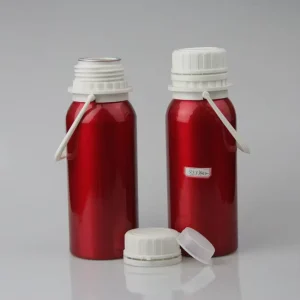 Sealed Non-Volatile Red Aluminum Essential Oil Bottle with Plastic Cap and Ring
