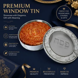 See-Through Window-Top Round Metal Packaging Box Large Empty Iron Caddy for Mooncake Pastry and Candy Food Grade Tin Can