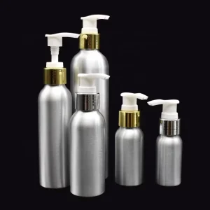 Silver Aluminum Cosmetic Packaging Bottles 30ml-1000ml for Lotion and Shampoo with Golden and Silver Pump Tops