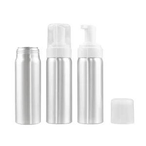 Silver Aluminum Refillable Foam Pump Bottle for Facial Cleanser and Hand Soap