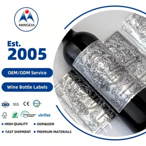 Silver Foil-Stamped Embossed Aluminum Logo Labels, Glossy, Waterproof, for Wine Bottles