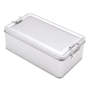 Silver Food Grade Tinplate Rectangular Tin Container for Candy Cookie Tiramisu and Pastry Packaging