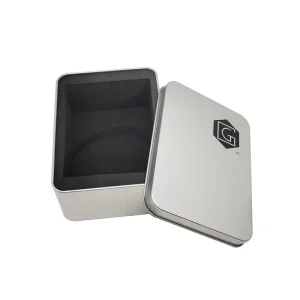 Silver Metal Tin Box with Black EVA Insert for Gift Packaging