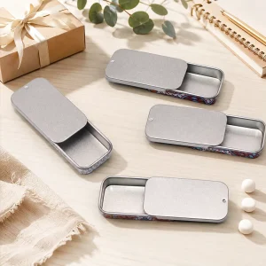 Silver Rectangular Sliding Tin Box Metal Slider Container for EDC Storage and Food