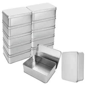 Silver Rectangular Tinplate Tea, Biscuit, and Chocolate Box with Lid