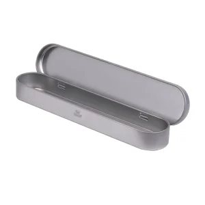 Silver Recyclable Tinplate Hinged Pencil Box with UV Coating and Custom Logo for Gift Packaging