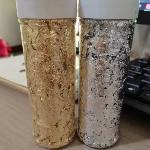 Silver and Gold Foil for Pastry and Food Decoration Solid Form in Bottle Packaging