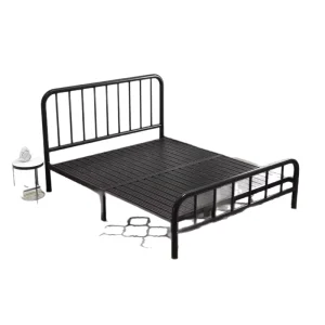 Simple Minimalist Modern Black Iron Double Bed Frame with Extendable Feature for Bedroom Apartment Hotel Hospital School