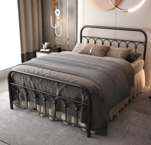 Simple and Generous Metal Bed Black White Iron Single Bed Metal Bed Frame Use for Bedroom
