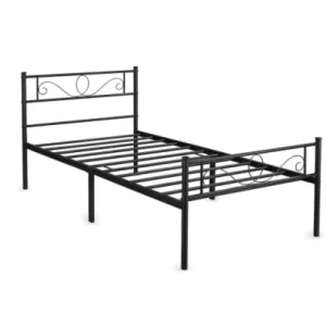 Single & Queen Metal Beds White & Black Frame Living Room Furniture with Raised Full Side Single Bed