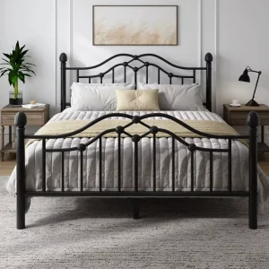 Single & Queen Metal Beds White & Black Frame Living Room Furniture with Raised Full Side Single Bed