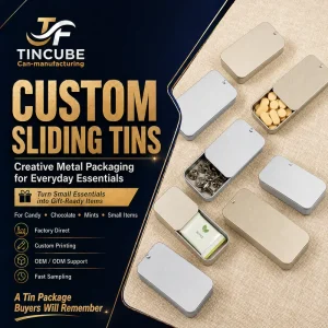 Sliding Tin Box with Custom Logo for Small Items Tea Candy Office Supplies Creative Metal Packaging