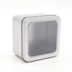 Sliver Square Tinplate Box Metal Tin for Gift Candle Candy Sweet Dessert Cake Cookie Packaging Metal Tin Box with Window