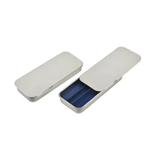 Small Child Resistant Tinplate Rectangle Custom Size Logo Packaging for Gummy Pills with Metal Sliding Can
