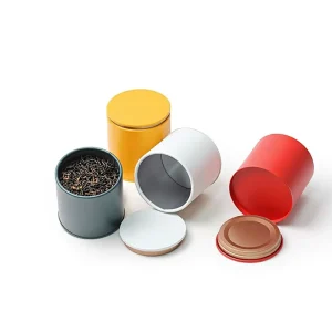 Small Orange Tinplate Food-Grade Tea Leaf Jar for Green Tea, Round Black Frosted Tea Packaging Can