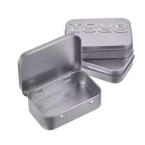 Small Rectangle Iron Tin Box Silver Custom Color Storage Container with Hinged Recyclable Feature for Craft Use