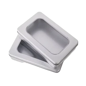 Small Rectangular Metal Mint and Cookie Tin Box with Window