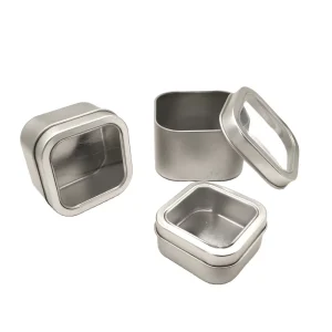 Small Rectangular Metal Tin Container with Clear Top for USB Keycaps, Candles, or Crafts