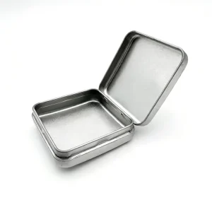 Small Silver Square Rectangular Candy Packaging Metal Tin Box with Small Hinged Lid