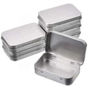 Small Silver Tin Metal Storage Box Organizer for Money, Coins, Candy, and Keys