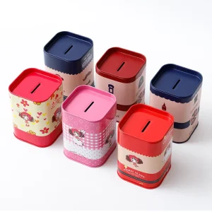 Small Size Tin Can Money Box for Kids Custom Printed Cartoon Stationery Packing Metal Rectangle Pencil Tinplate Box