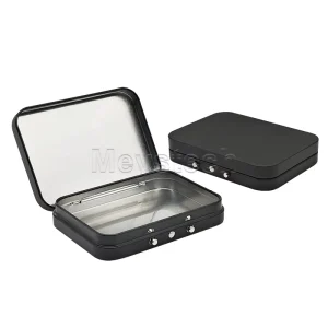 Small Square Child Resistant Metal Tin Case Rectangle Hinged Lid Tin Cans for Mint Candy Chewing Gum Storage