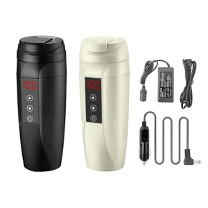 Smart Travel Car Mug 304 Stainless Steel Water Heating Cup 12V 24V Electric Temperature Control Kettle