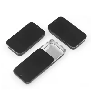 Solid Black Perfume Container Slide Tin Lip Balm Box with Recyclable Iron Mint Candy Metal Can
