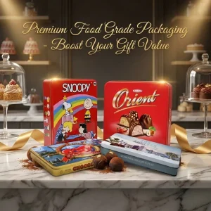 Source Factory Custom Logo Food Grade Rectangular Tinplate Chocolate Box for Biscuit Candy Gift