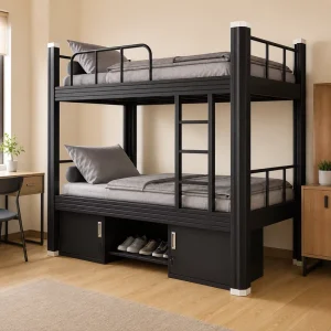 Space Saving 1000kg Bearing Heavy Duty Metal Bunk Bed Double Decker Bed with Stairs for Africa Adults Hotel Hostel Dormitory