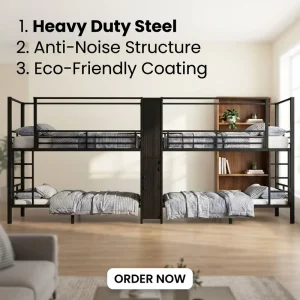 Space Saving Design Heavy Duty Metal Dormitory Quad Bunk Bed for 4 Persons for Hotel & Apartment Use