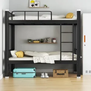 Space Saving Modern Metal Bunk Bed Guardrails Heavy Duty Double Decker Bed for School Dormitory Hostel Model