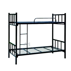 Space Saving Twin Over Twin Metal Bed 2 Tier Steel Bed Frame Knock Down Iron Bunk Beds for Dormitory and Construction Camp