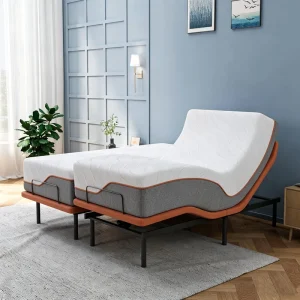 Split King Adjustable Bed Base With 14 Inch Hybrid Mattress Lumbar Support Wireless Remote For Luxury Bedroom