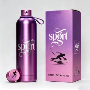 Sports Drink Bottle for Gym with Double-Wall Vacuum-Insulated Stainless Steel, White, with Strap