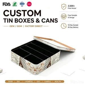 Square Chocolate Tin Box with Lid Metal Container for Biscuits and Snacks
