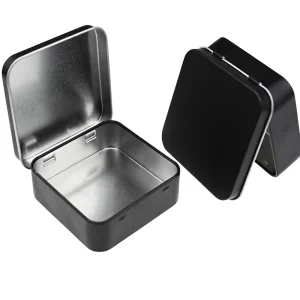 Square Eco-Friendly Metal Candy and Trinket Box with Hinged Lid Black Keepsake Gift Packaging