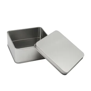 Square Empty Metal Silver Food Grade Tin Can with Lid Recyclable ISO9001 Certified