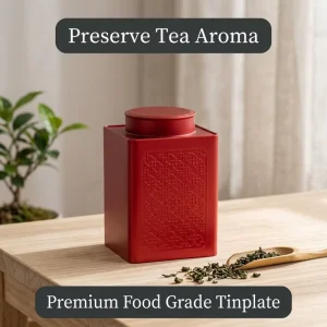 Square Matte Red Food-Grade Airtight Tinplate Tea Can for Dried Flower and Candy Storage Custom Printed
